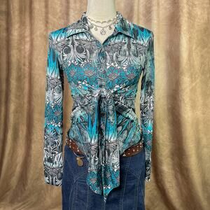 Vintage Boho Chic Top 90s Floral Butterfly Renaissance Print Goth Indie Y2K